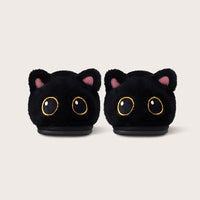 Little Black Cat Floor Cotton Slippers Fleece Lining For Extra Warmth