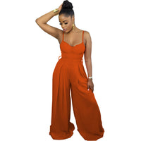 Fashion Solid Color Suspender Wide Leg Ladies Jumpsuit