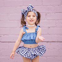 European And American Summer New Suspenders Denim Clothes To Lattice Butt Pants Headscarf