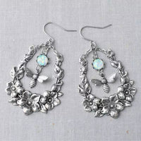 Retro Flower And Bee Gemstone Pendant Earrings