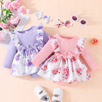 Triangle One Piece Baby's Gown Flower Print