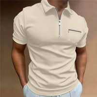 Summer Men's Solid Color Pocket Short Sleeve Lapel T-shirt