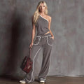 Womens Straight-Leg Wide-Leg Pants Off-Shoulder Chic Top Two-Piece Set