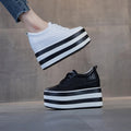 High-heeled Women's Leather Lace-up Wedge Platform Shoes