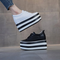 High-heeled Women's Leather Lace-up Wedge Platform Shoes
