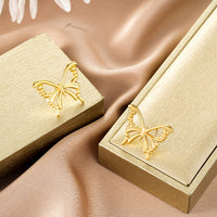 Oval Stainless Steel Earrings, Trendy Geometric Heart Texture, 18K Gold Plated Ear Studs, Titanium Steel