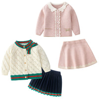 Baby Girl Cotton Knitted Cardigan And Skirt Suit