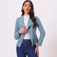 Casual Suede Lapel Long Sleeve Short Coat For Women