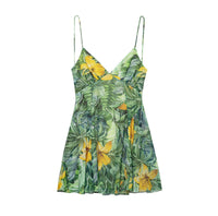 Printed V-Neck Leopard-Print Strap Short Dress For Women