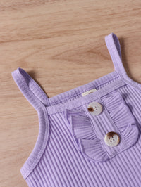 Cute Purple Strap Sunken Stripe Butterfly Shorts Two-piece Set