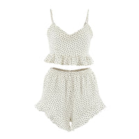 Breathable All-cotton Printed Pajama Set With Ruffled Edgescomfortable Loungewear For At Home