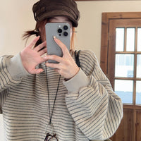 Women's High-grade Round Neck Sweater Vintage Stripe Loose Casual