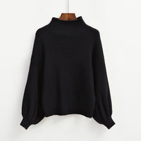 Half Turtleneck Lantern Sleeve Sweater Loose Slim Looking Base Knitwear
