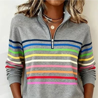 Womens Fashionable Casual Christmas Stand-Up Collar Zip-Up Sweatshirt With A Print Pattern