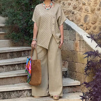 Striped Short-sleeve Shirt And Loose-fitting Pants Two-piece Set