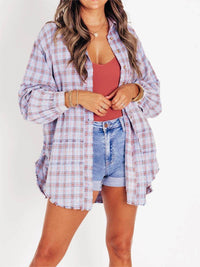 Tassel Long Sleeve Top Loose Casual Plaid Shirt Coat