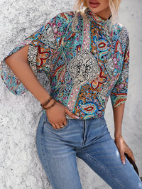 Paisley-print V-neck Loose-fit Long-sleeve Womens Blouseundershirt
