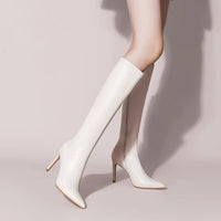 Womens Solid Color Casual White Pointedtoe Overtheknee Boots