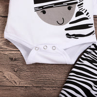 Baby Long Sleeve Cartoon Zebra Print Romper Set