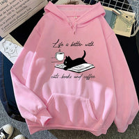 European And American Street Coffee Cat Cartoon Print Sweatshirt