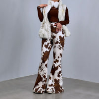 Brown Cow Print Bell-bottom Slim-fit Hottie Sexy Wide-leg Pants