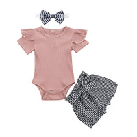 Girl Baby Set Short Sleeved Jumpsuit Crawling Suit Floral Shorts Headwear