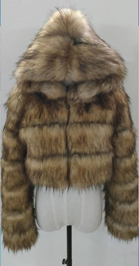Short Hood Fox Fur Women's Long Sleeve Stitching Coat