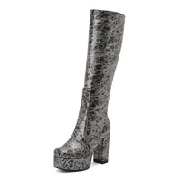 Women's Solid Color Platform Side Zip Square Toe Chunky Heel Boots