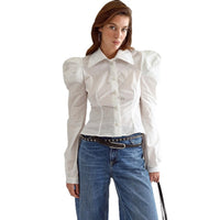 Womens Elegant White Long-sleeve Workwear Top