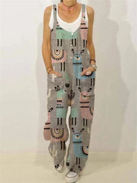 Women's Animal Floral Botanical Print Casual Sleeveless Loose Jumpsuit