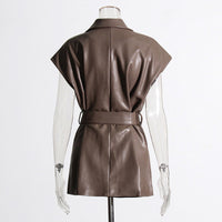 Women's Fashion Retro Elegance Sleeveless Coat PU Leather Vest