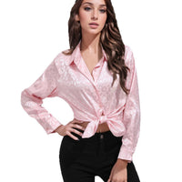Women's Faux Silk Shirt Top Long Sleeve