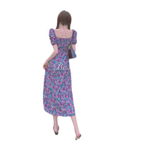 Summer Purple Puff-Sleeve Floral Dress For Women
