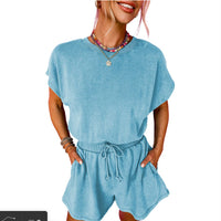 Solid Color Short Sleeve Jumpsuit