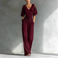 Stylish Elegant Off-Shoulder V-Neck Slim-Fit Jumpsuit For Women
