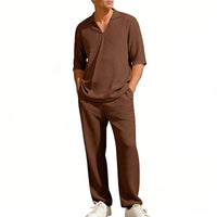 Mens Lapel Short-Sleeve Shirt And Pants Suit