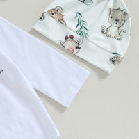 Children's Baby Letter Long-sleeve Jumpsuit Trousers Hat Hair Band Four-piece Set