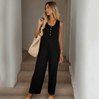 Womens Solid-Color Casual All-Match Jumpsuit
