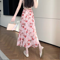 Summer Elegant Printed Chiffon Skirt One-Piece Lace-Up Apron