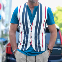 Retro False Two-piece Patchwork Shirt Summer Design Casual V-neck Cardigan