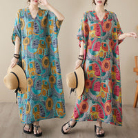 V-neck Loose-fit Bohemian-style Beach Dress With A Retro Vacation Vibe