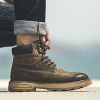 Men's Warm Snow Boots Men's Mid-cut Leather Tooling Boots Men's Trend