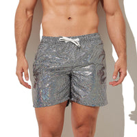 Men's Shiny Printed Loose Beach Drawstring Leisure Shorts