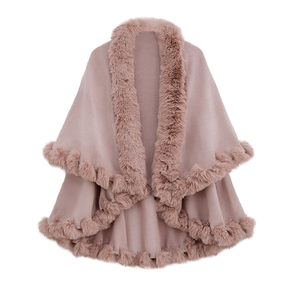 Autumn And Winter Rabbit Fur Collar Double Layer Artificial Cashmere Cape And Shawl