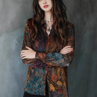 Womens Retro Floral Print Painted Design Shirt