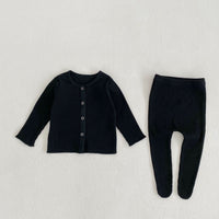 Spring Clothing Infant Boys And Girls Baby Thread Cardigan Coat Big Bottom Pantyhose 2-piece Suit