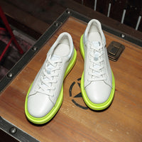 White Lace-up Men's Green Sole Platform Shoes