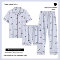 Three-piece Pajamas Men's Summer Pure Cotton Short Sleeve Trousers Suit