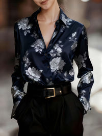 Women's Printed Long-Sleeve Satin Shirt