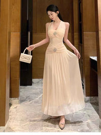 Womens French-style Halterneck Beaded Dress